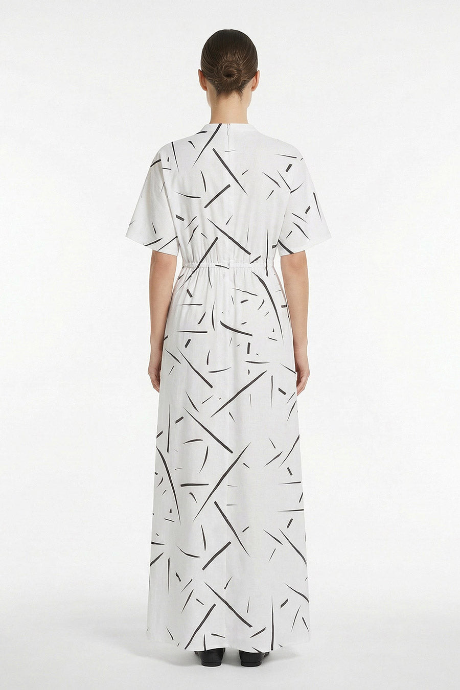White Rough Notes Printed Maxi Dress