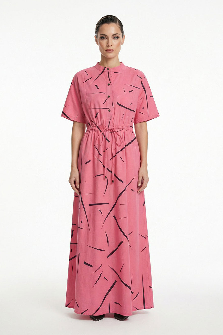 Pink Rough Notes Printed Maxi Dress