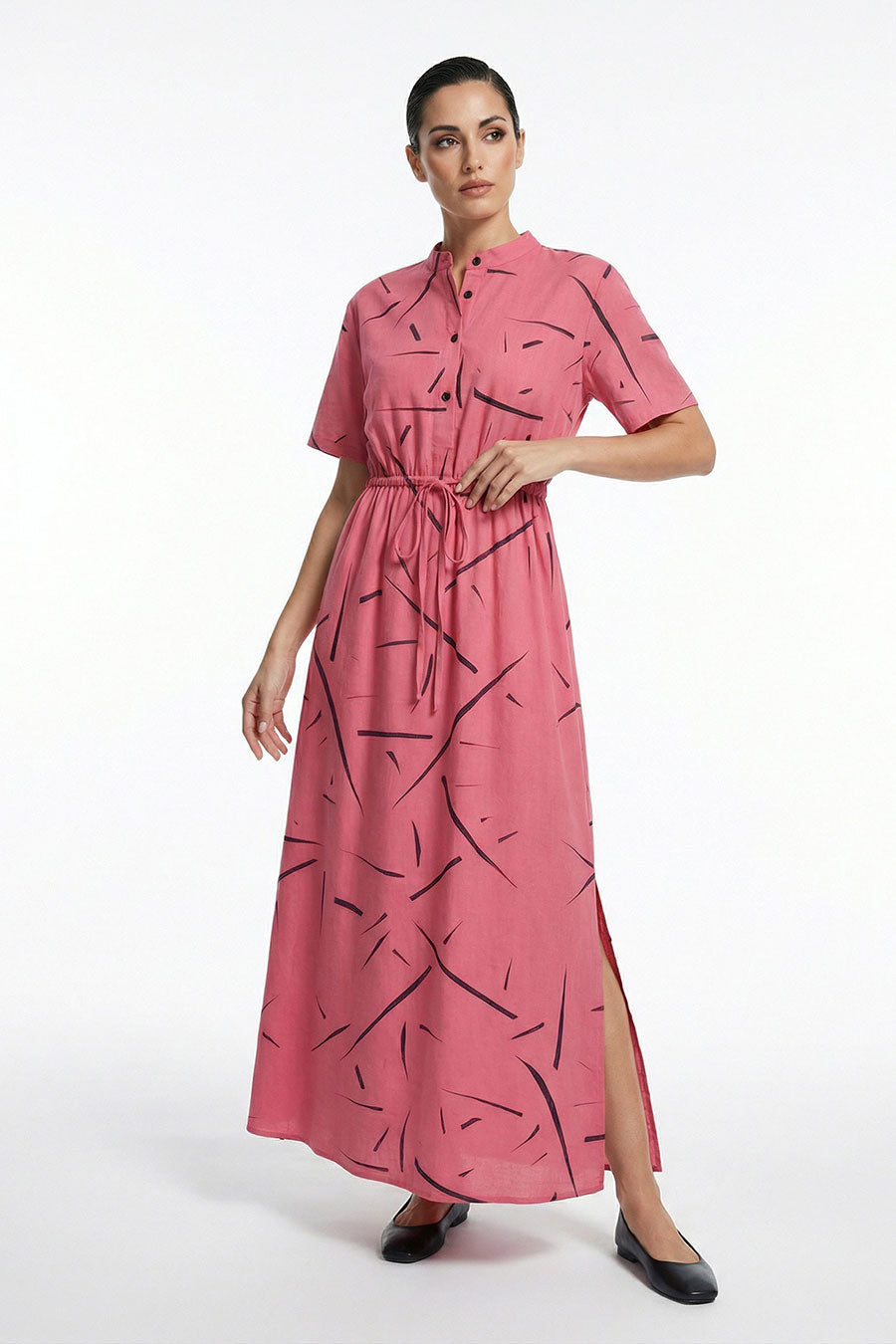 Pink Rough Notes Printed Maxi Dress