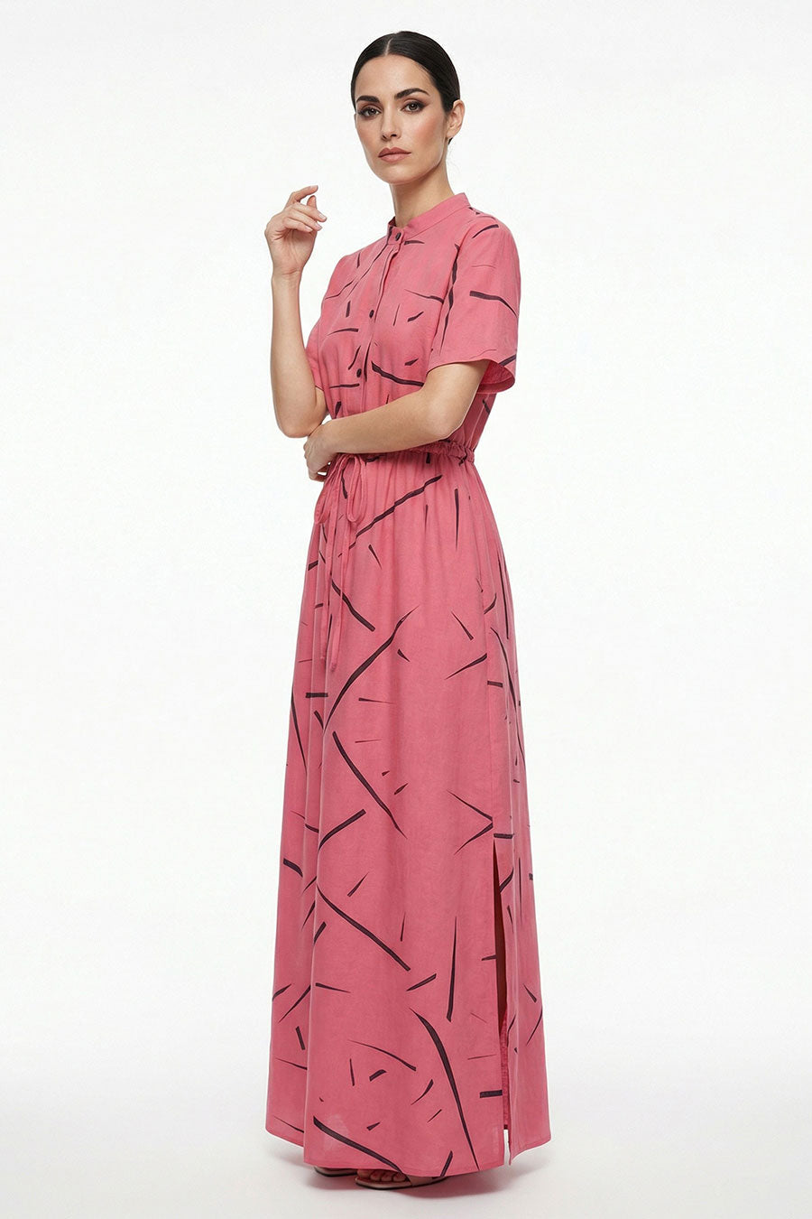Pink Rough Notes Printed Maxi Dress