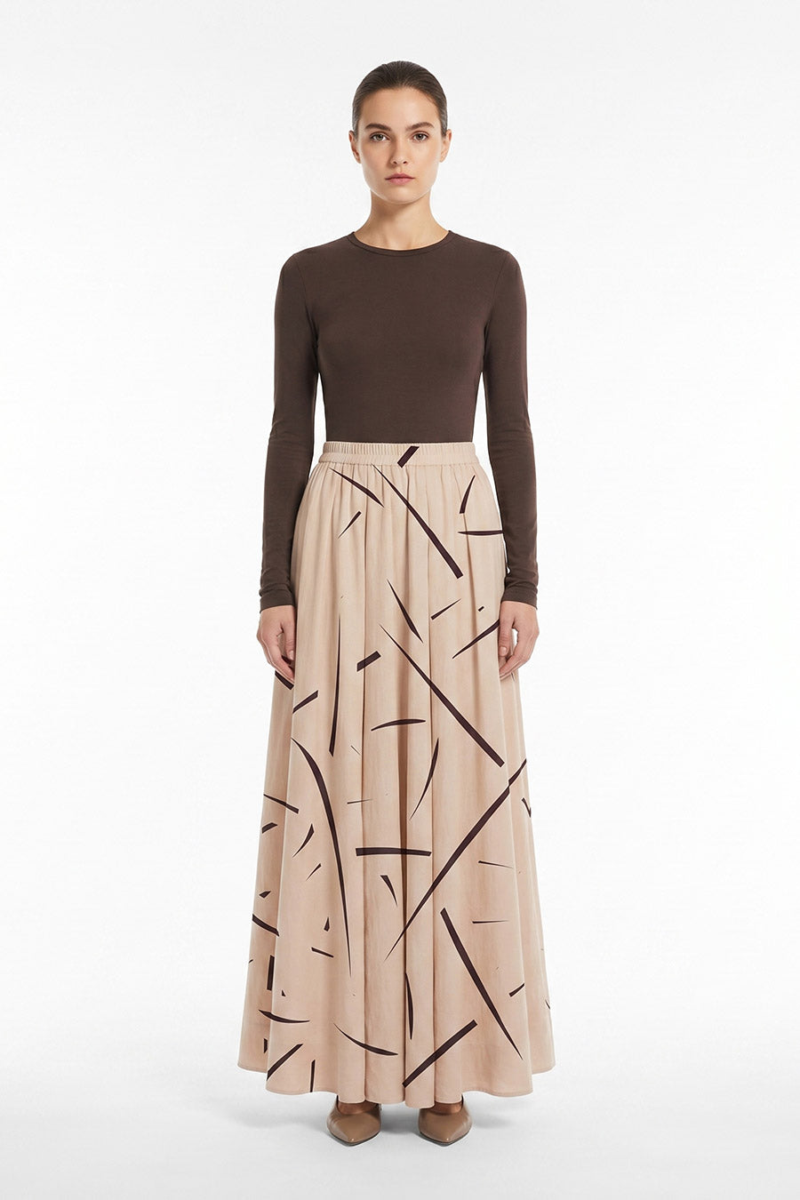 Beige Rough Notes Printed Skirt