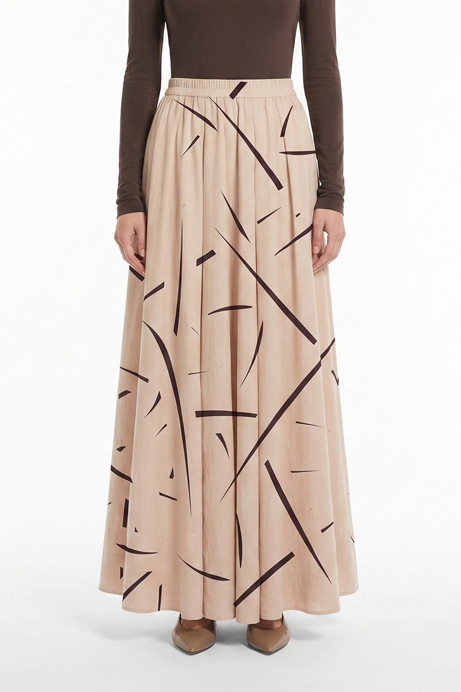Beige Rough Notes Printed Skirt