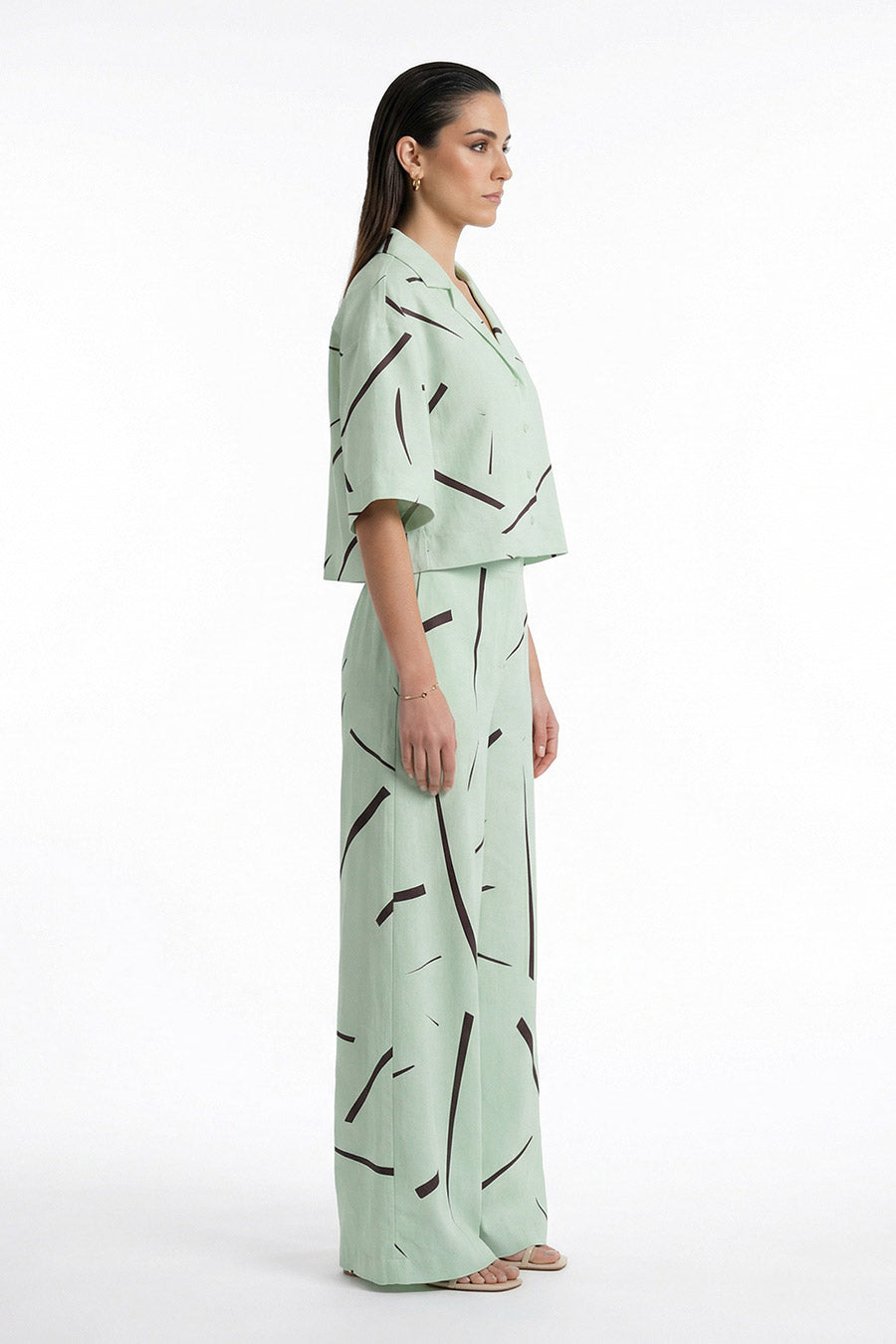 Mint Rough Notes Printed Wide Pants