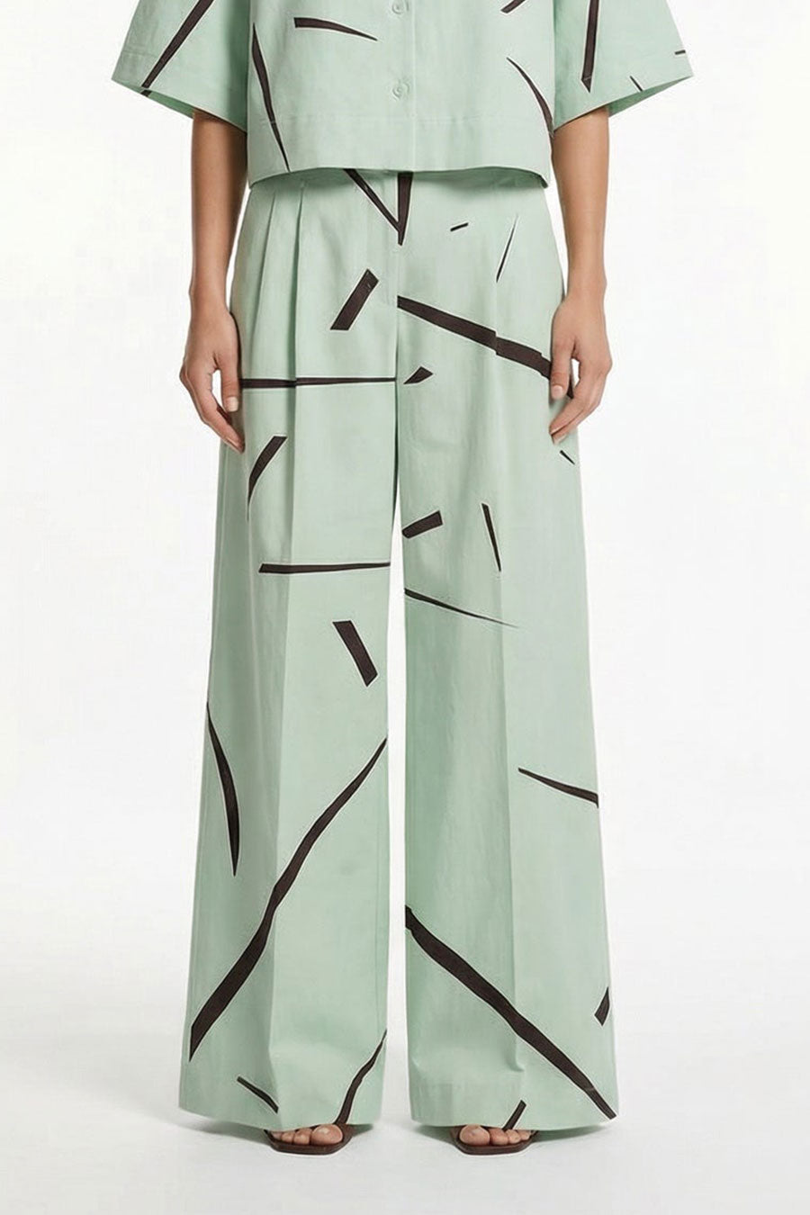 Mint Rough Notes Printed Wide Pants
