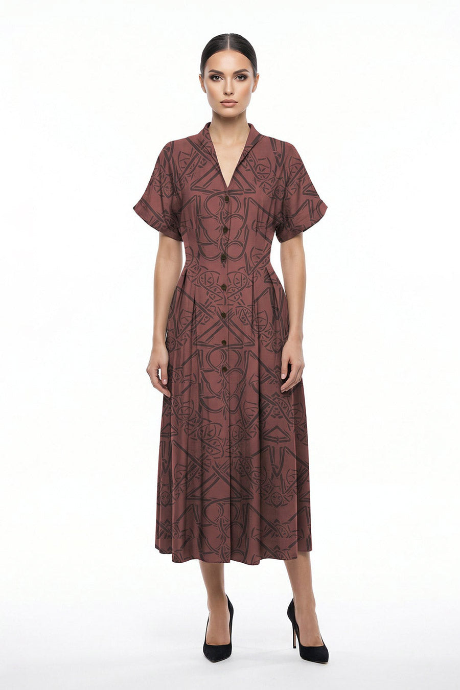 Wine Timeless Impressions Pleated Midi Dress