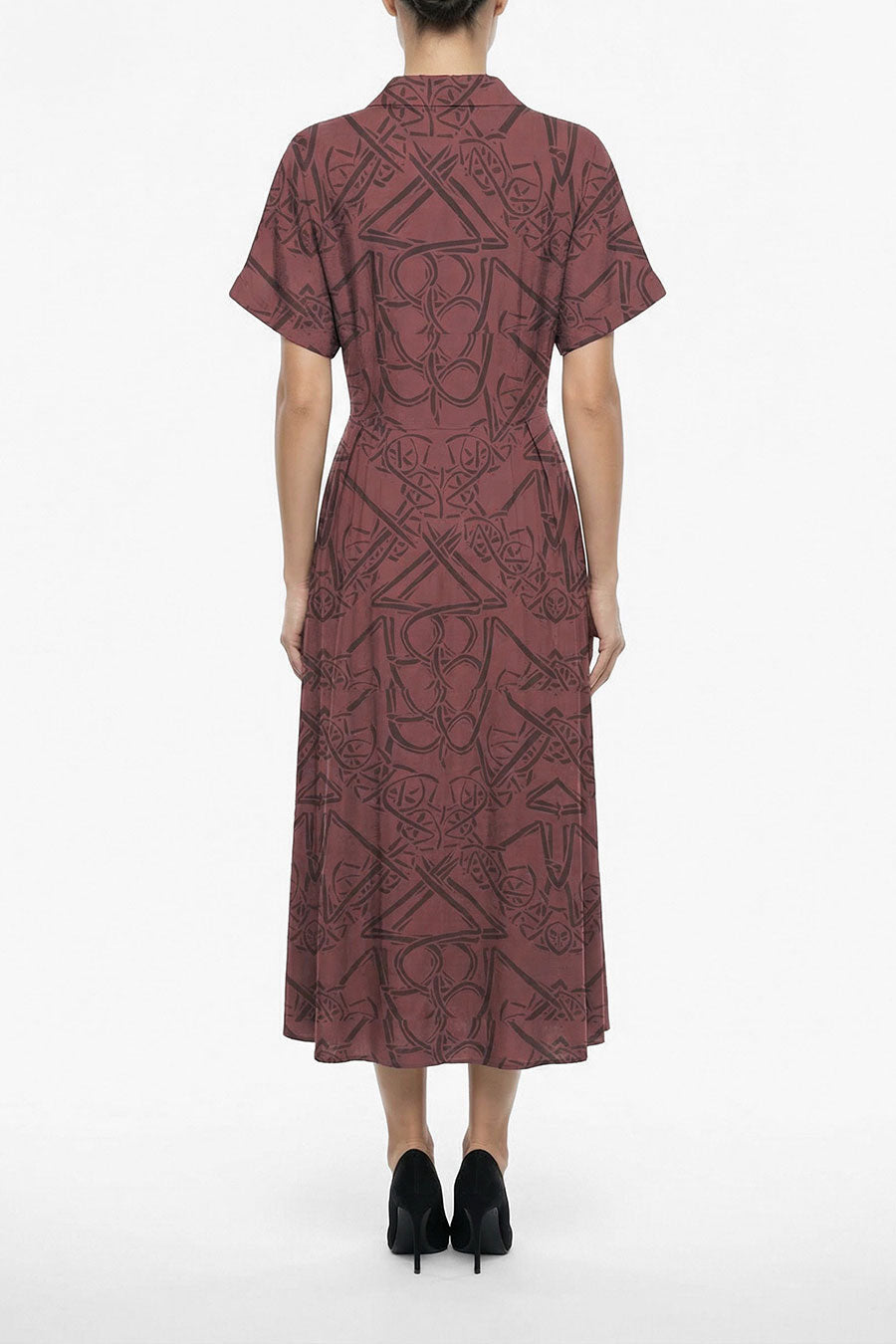Wine Timeless Impressions Pleated Midi Dress