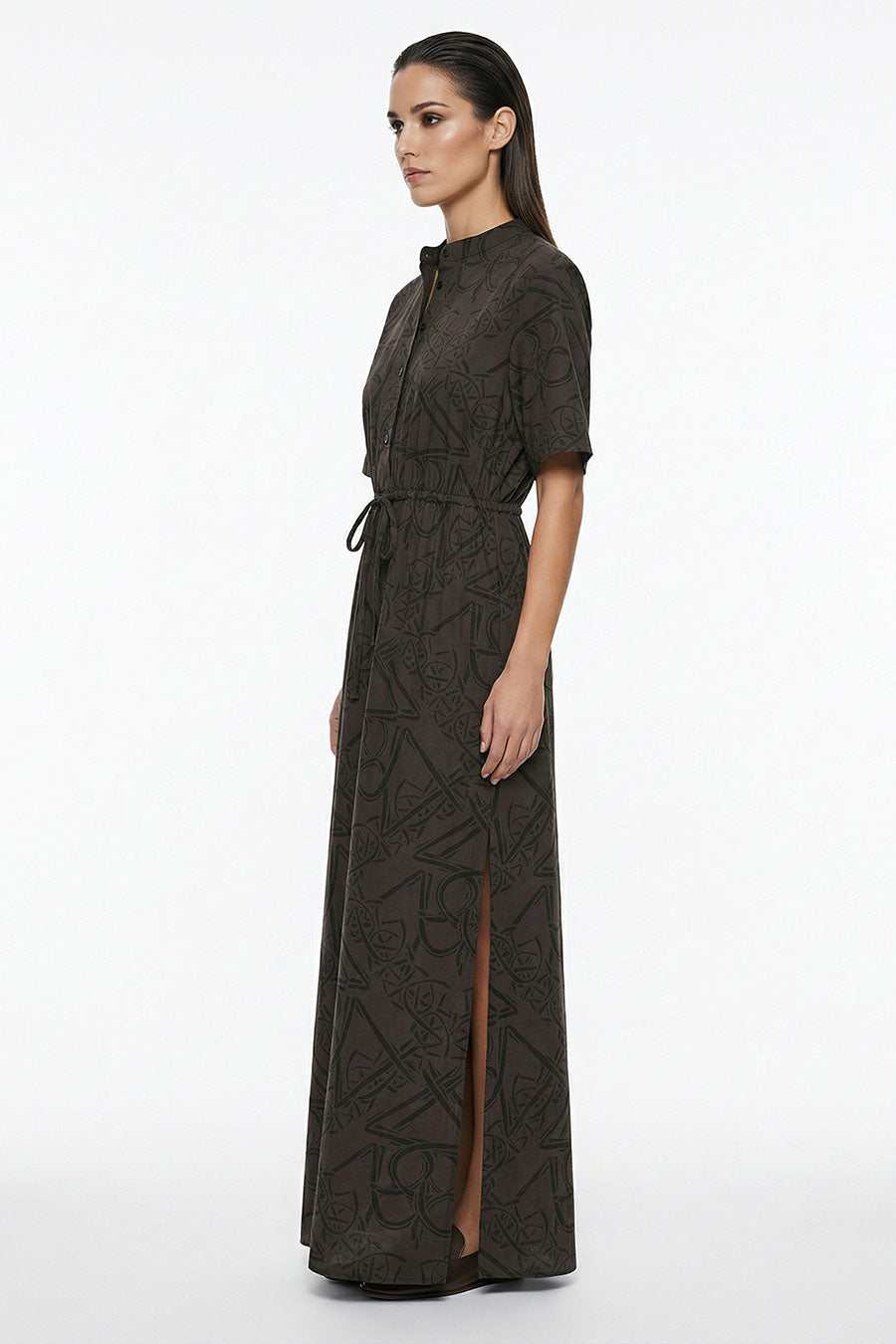 Mocha Timeless Impressions Printed Maxi Dress