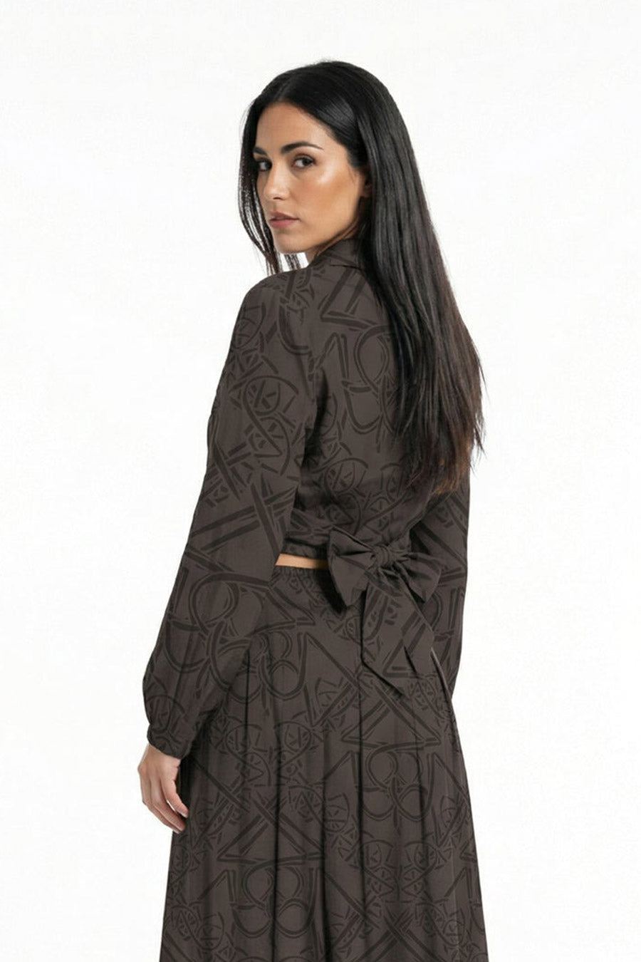 Mocha Timeless Impressions Printed Crossover Top