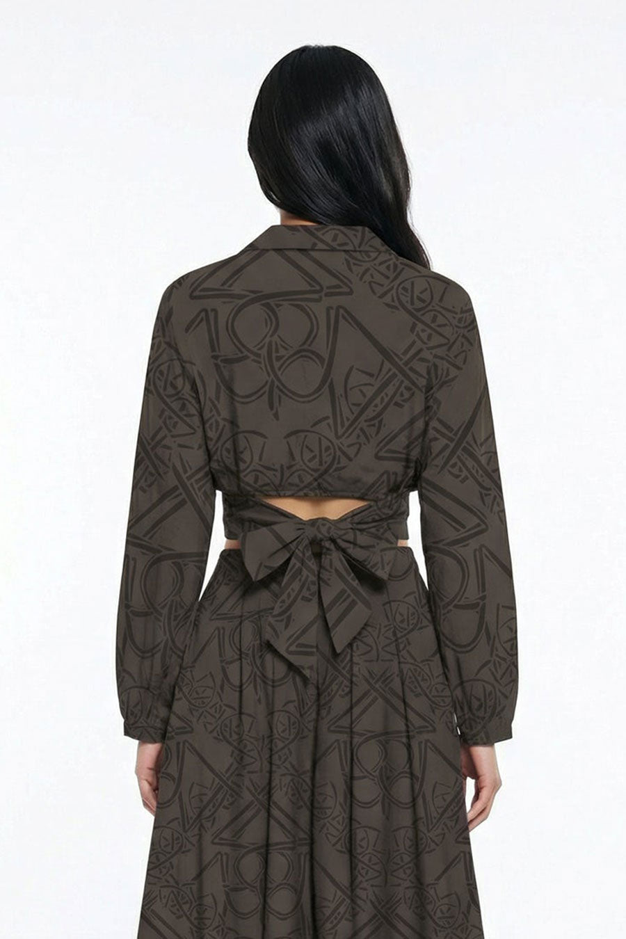 Mocha Timeless Impressions Printed Crossover Top