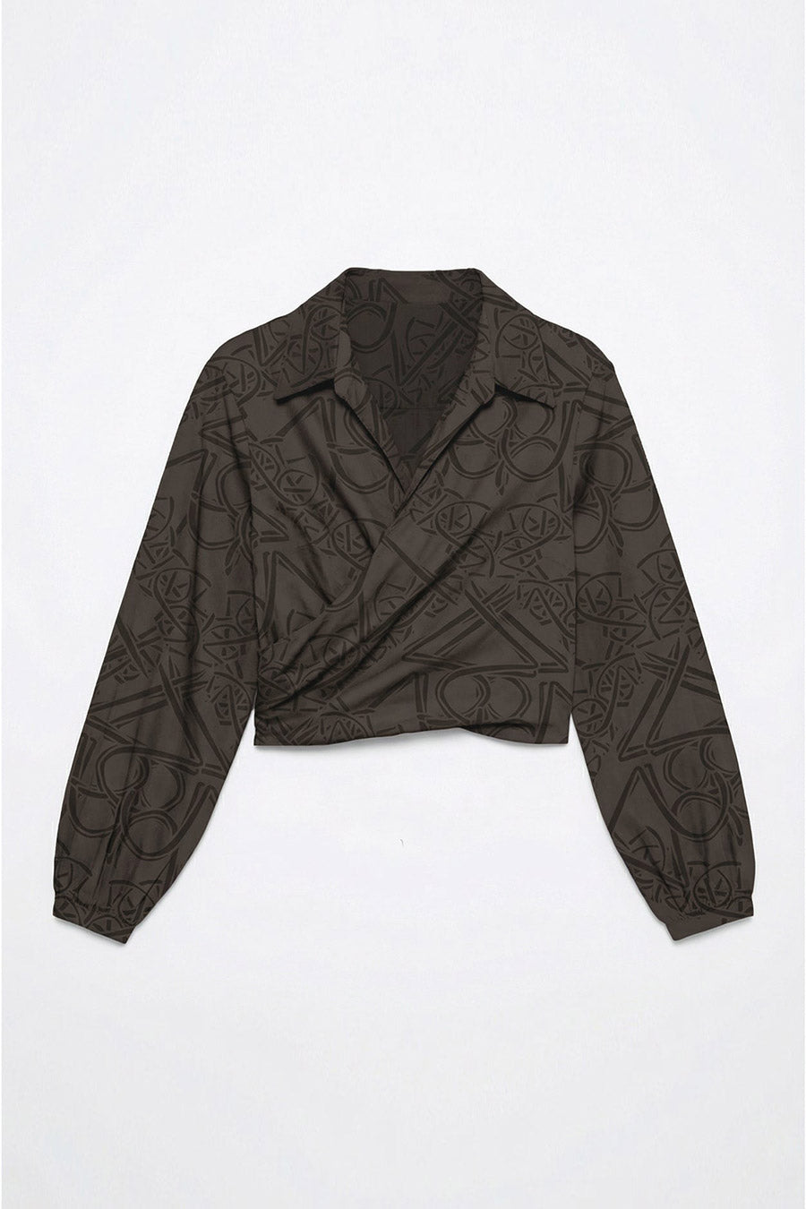 Mocha Timeless Impressions Printed Crossover Top