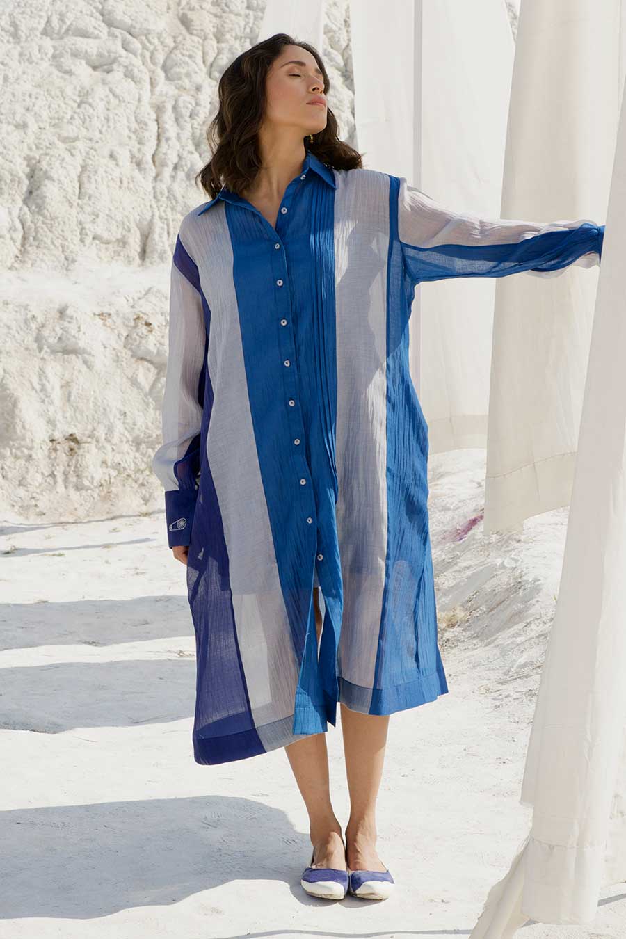 Blue Panelled Shirt Dress