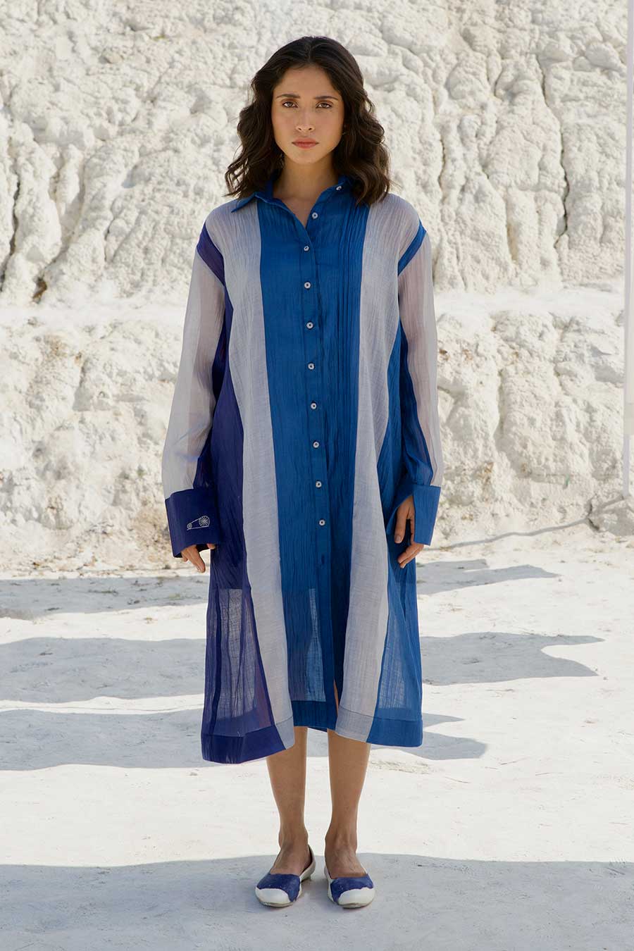 Blue Panelled Shirt Dress