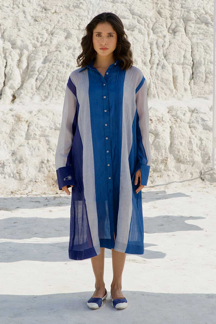 Blue Panelled Shirt Dress