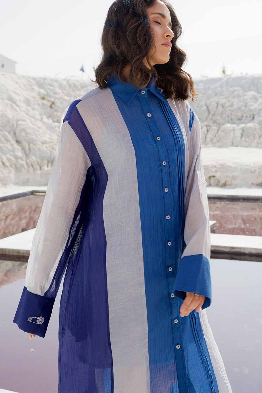 Blue Panelled Shirt Dress