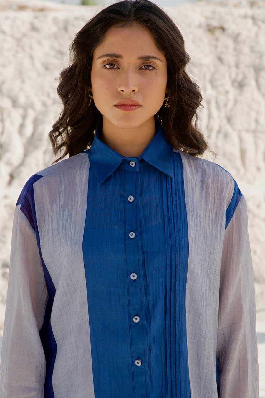 Blue Panelled Shirt Dress