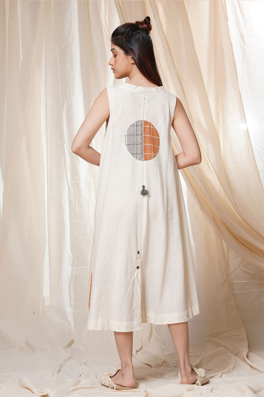 Timeless Checks White Organic Khadi Dress
