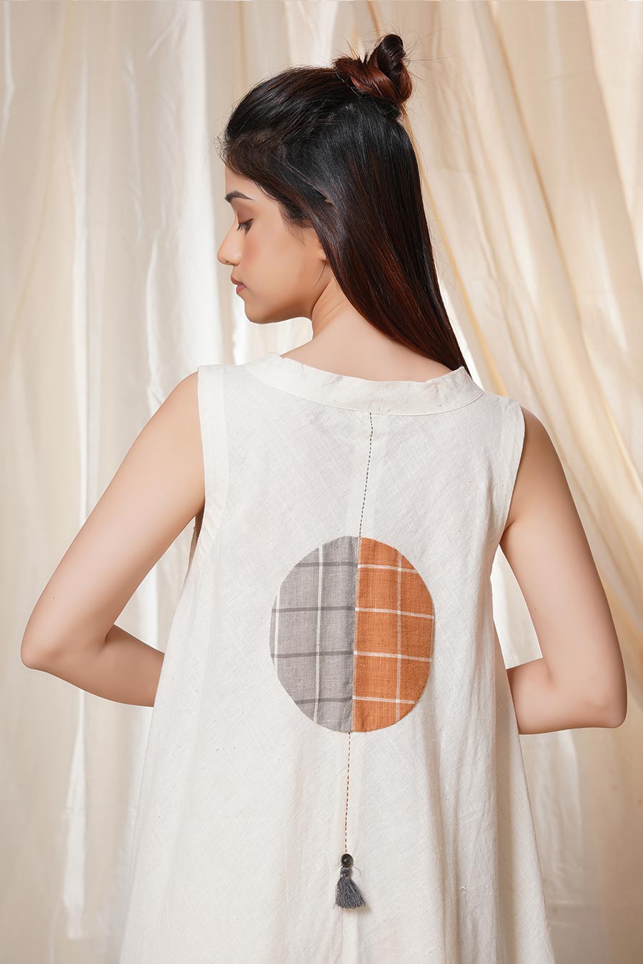 Timeless Checks White Organic Khadi Dress