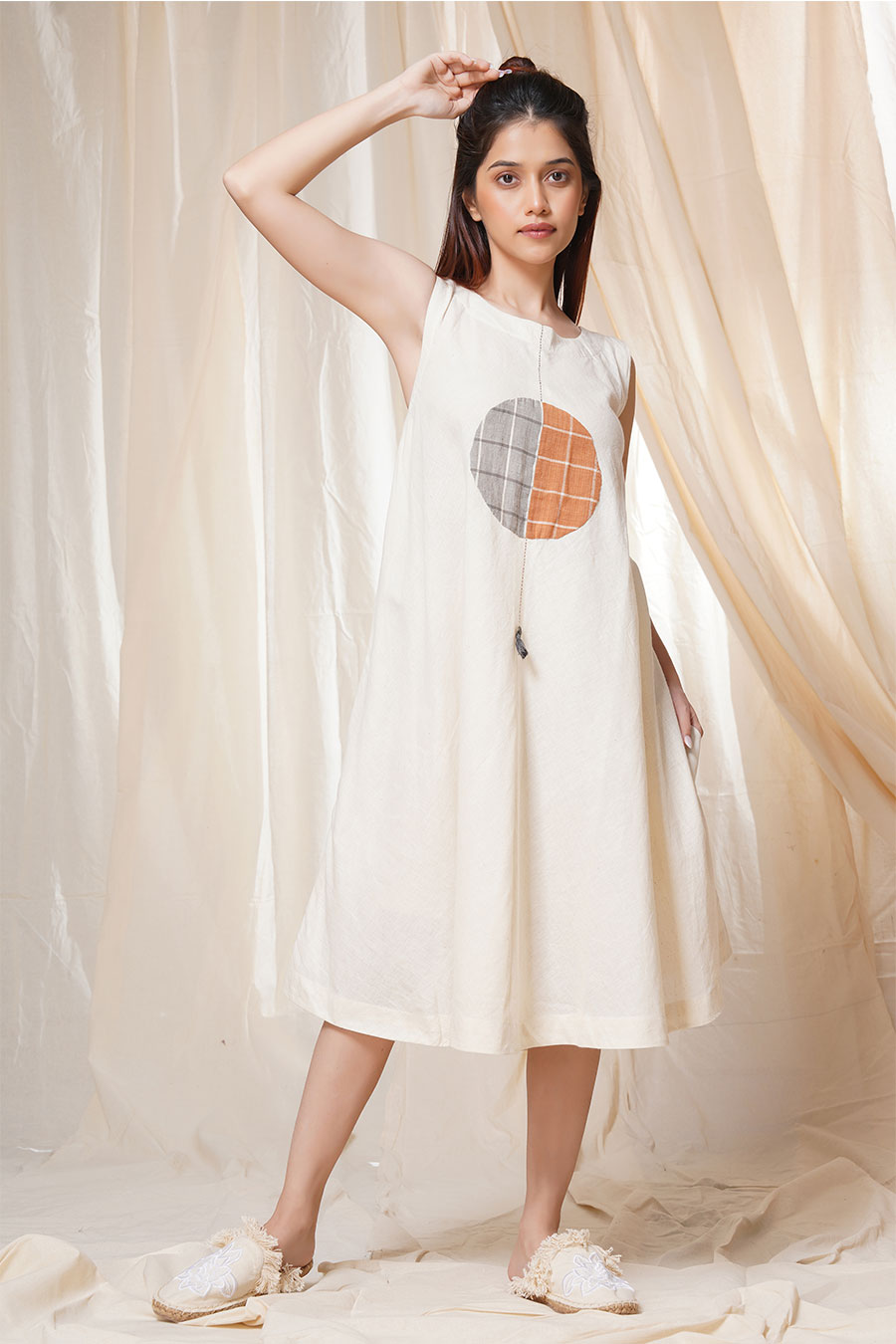 Timeless Checks White Organic Khadi Big Polka Dress