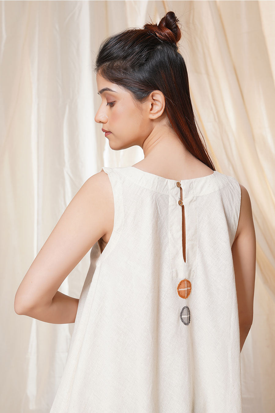 Timeless Checks White Organic Khadi Big Polka Dress