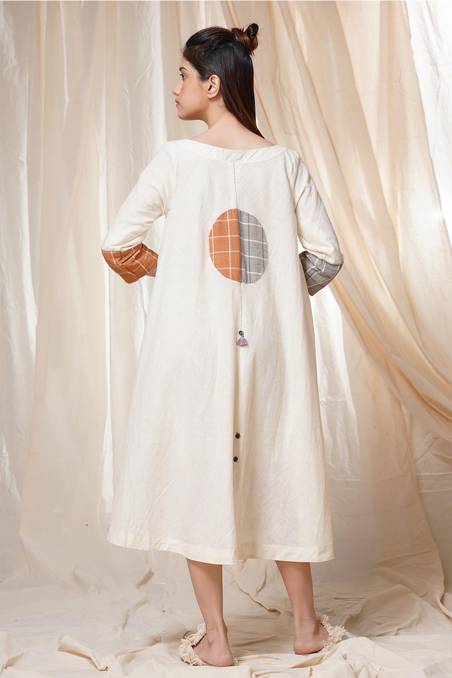 Timeless Checks White Organic Khadi Big Polka Dress