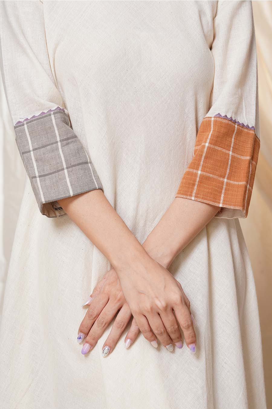 Timeless Checks White Organic Khadi Big Polka Dress