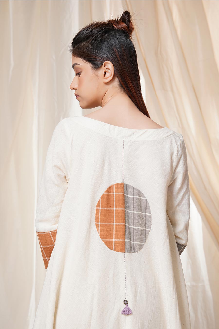 Timeless Checks White Organic Khadi Big Polka Dress