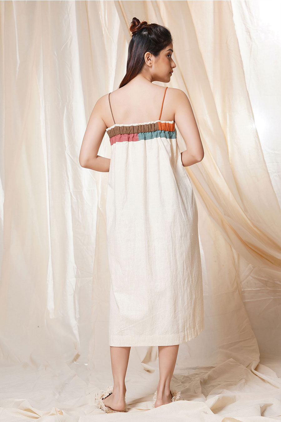 Striped Legacy White Organic Khadi Spaghetti Dress