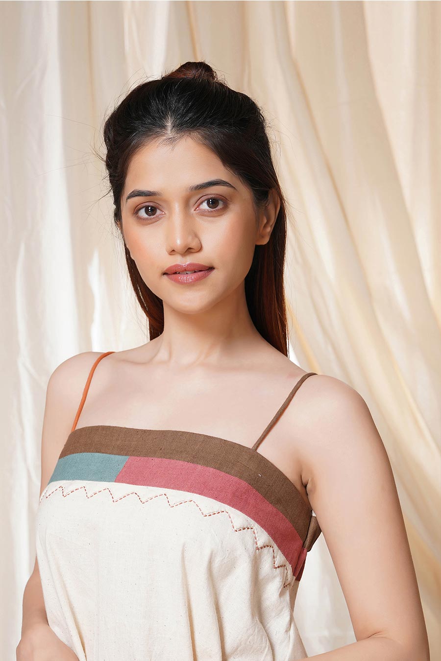 Striped Legacy White Organic Khadi Spaghetti Dress