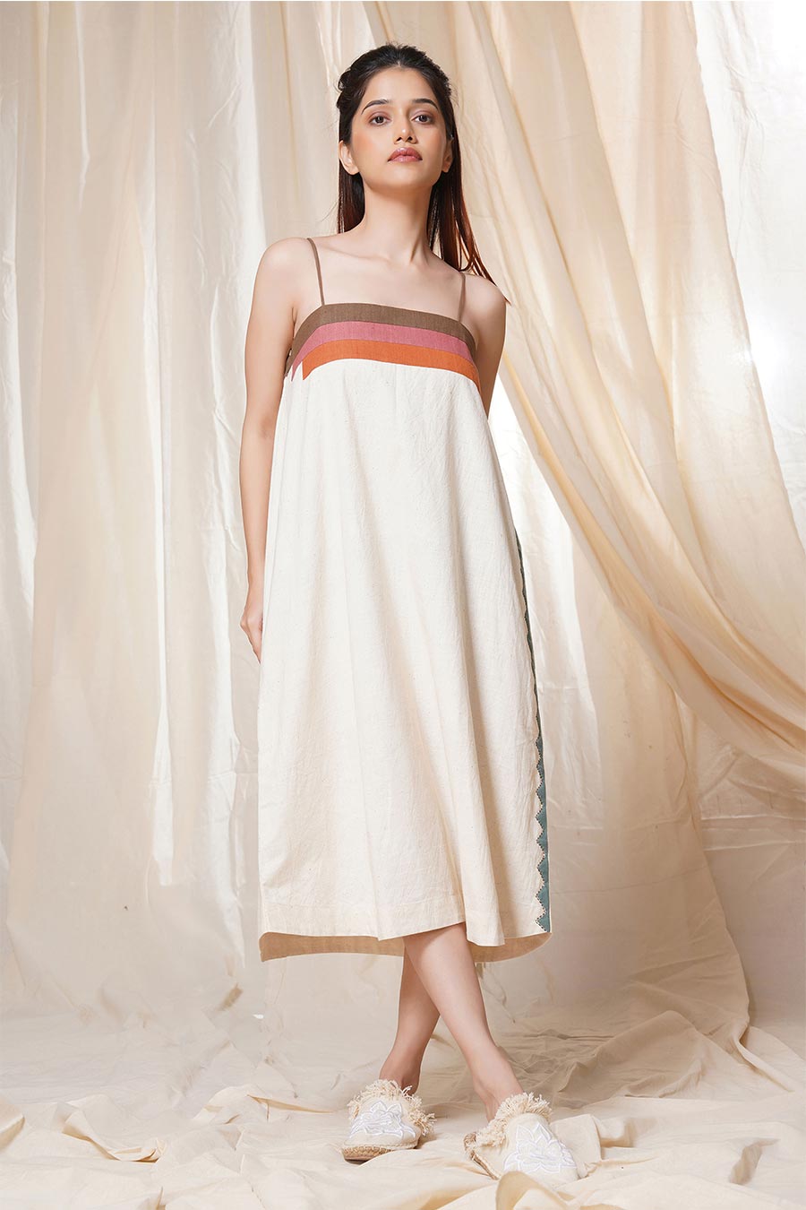 Striped Legacy White Organic Khadi Spaghetti Dress