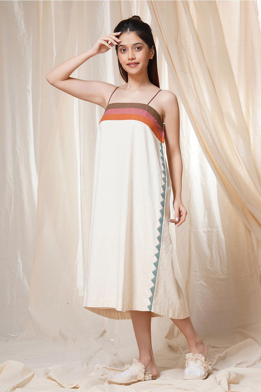 Striped Legacy White Organic Khadi Spaghetti Dress