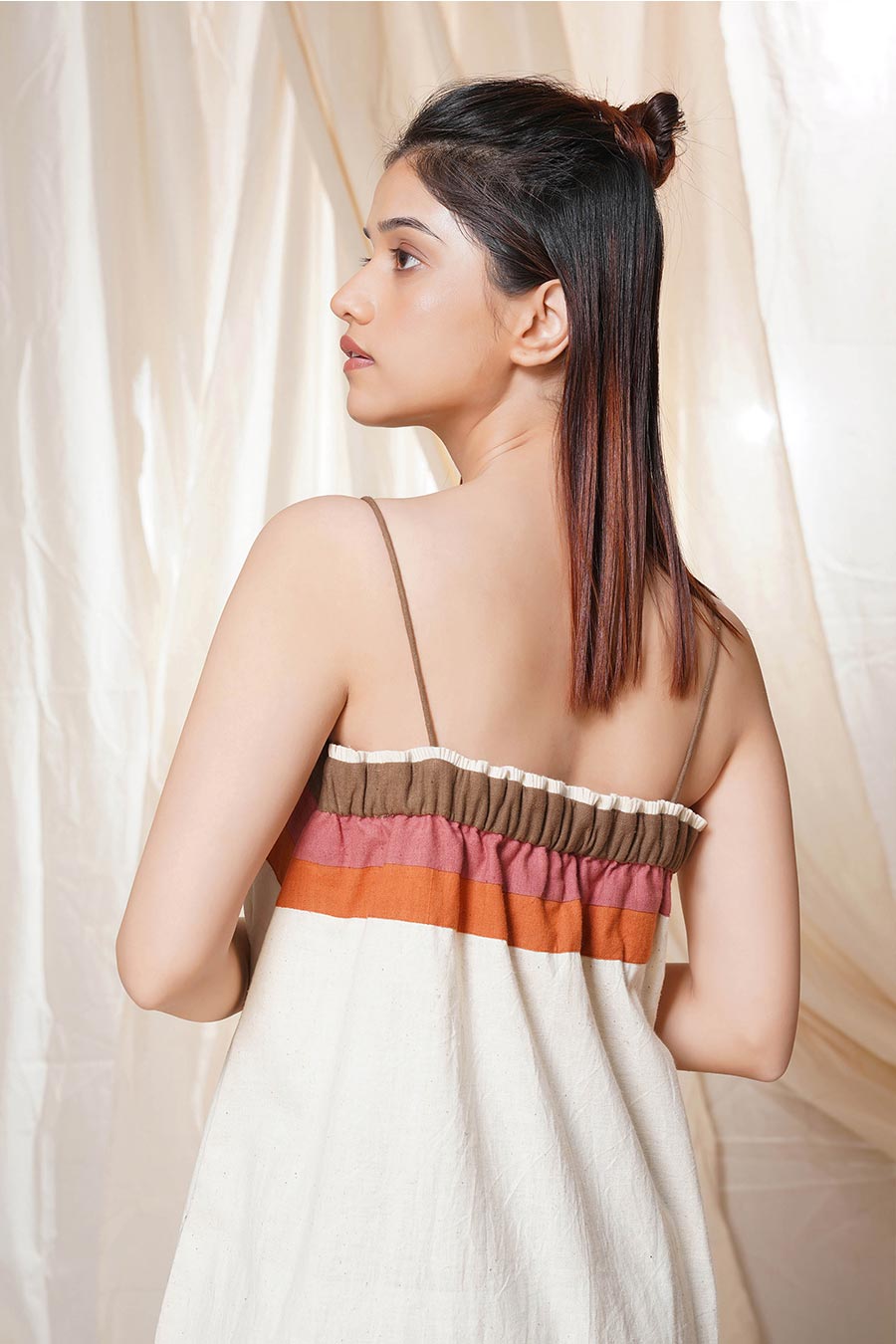 Striped Legacy White Organic Khadi Spaghetti Dress