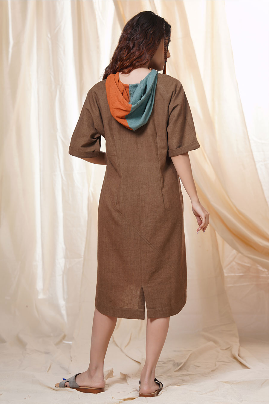 Beach Brown Organic Khadi Relaxed Hoodie Dress
