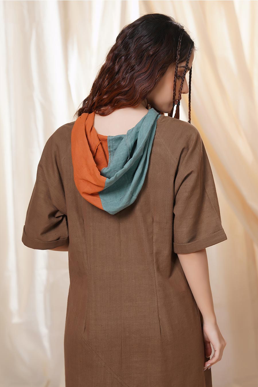 Beach Brown Organic Khadi Relaxed Hoodie Dress