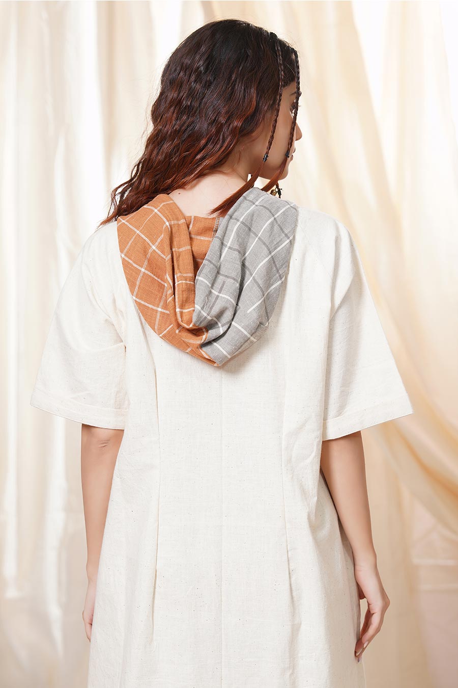 White Organic Khadi Relaxed Fit Hoodie Dress