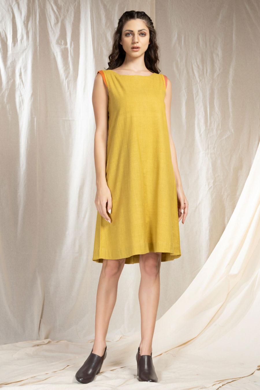 Cascade Relaxed Yellow Organic Soft Khadi Dress