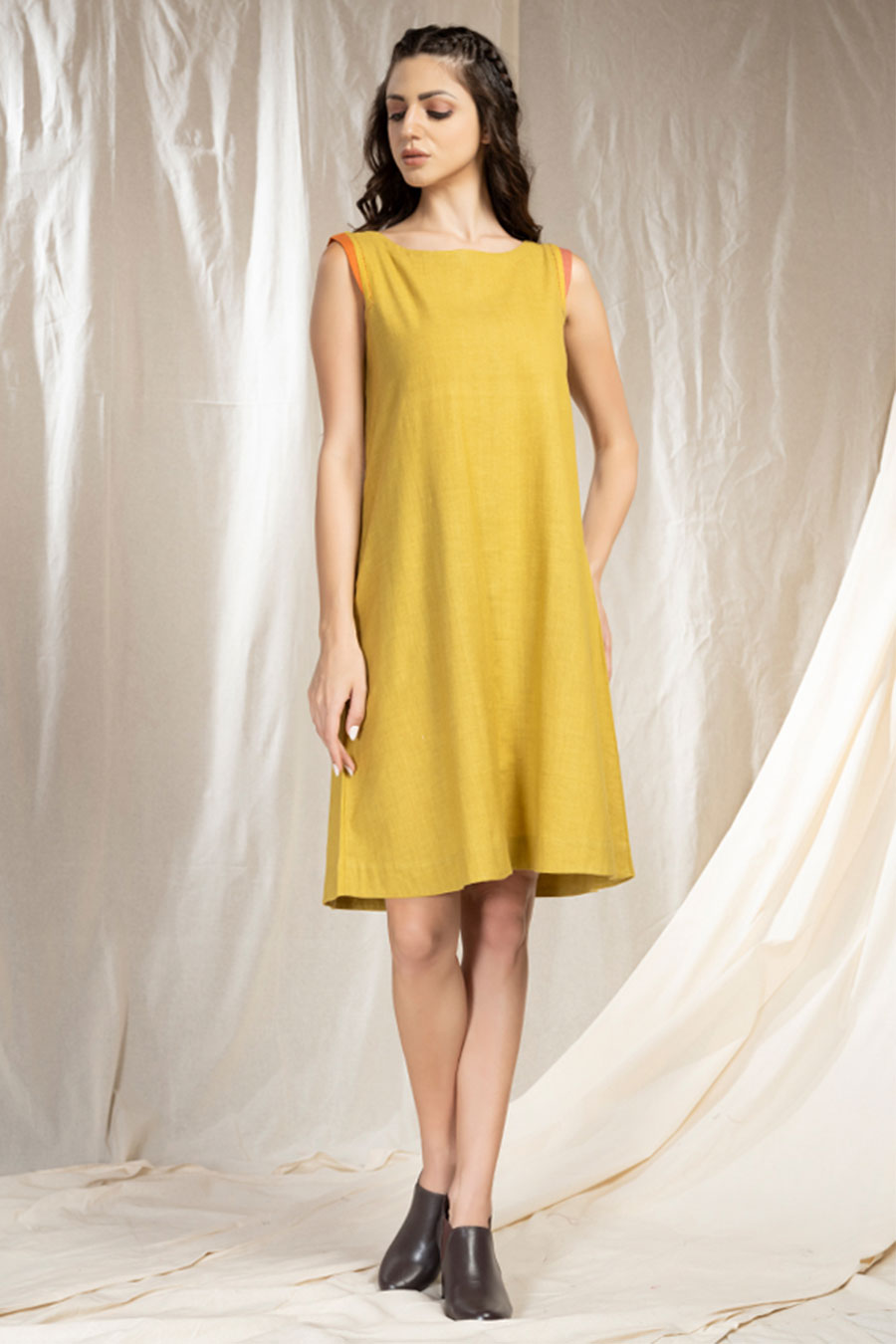 Cascade Relaxed Yellow Organic Soft Khadi Dress