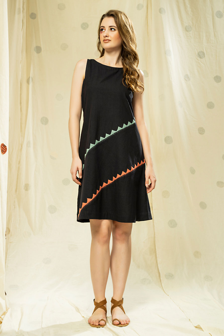 Striped Legacy Black Organic Khadi Applique Dress