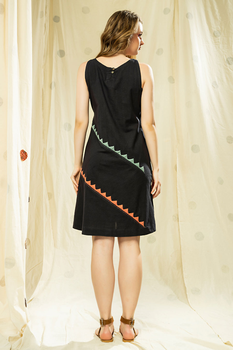 Striped Legacy Black Organic Khadi Applique Dress