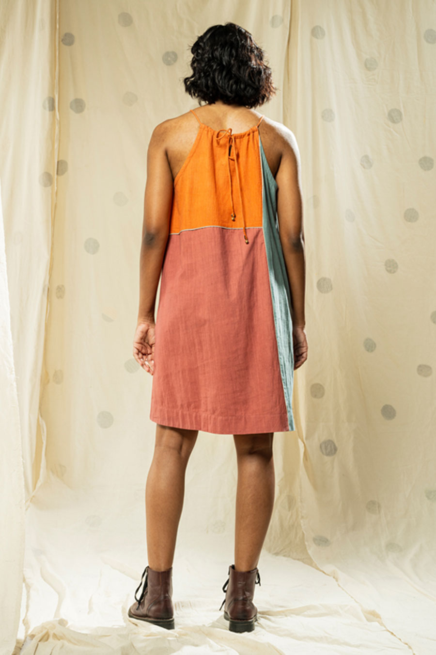 Multicoloured Colour-Block Organic Khadi Dress