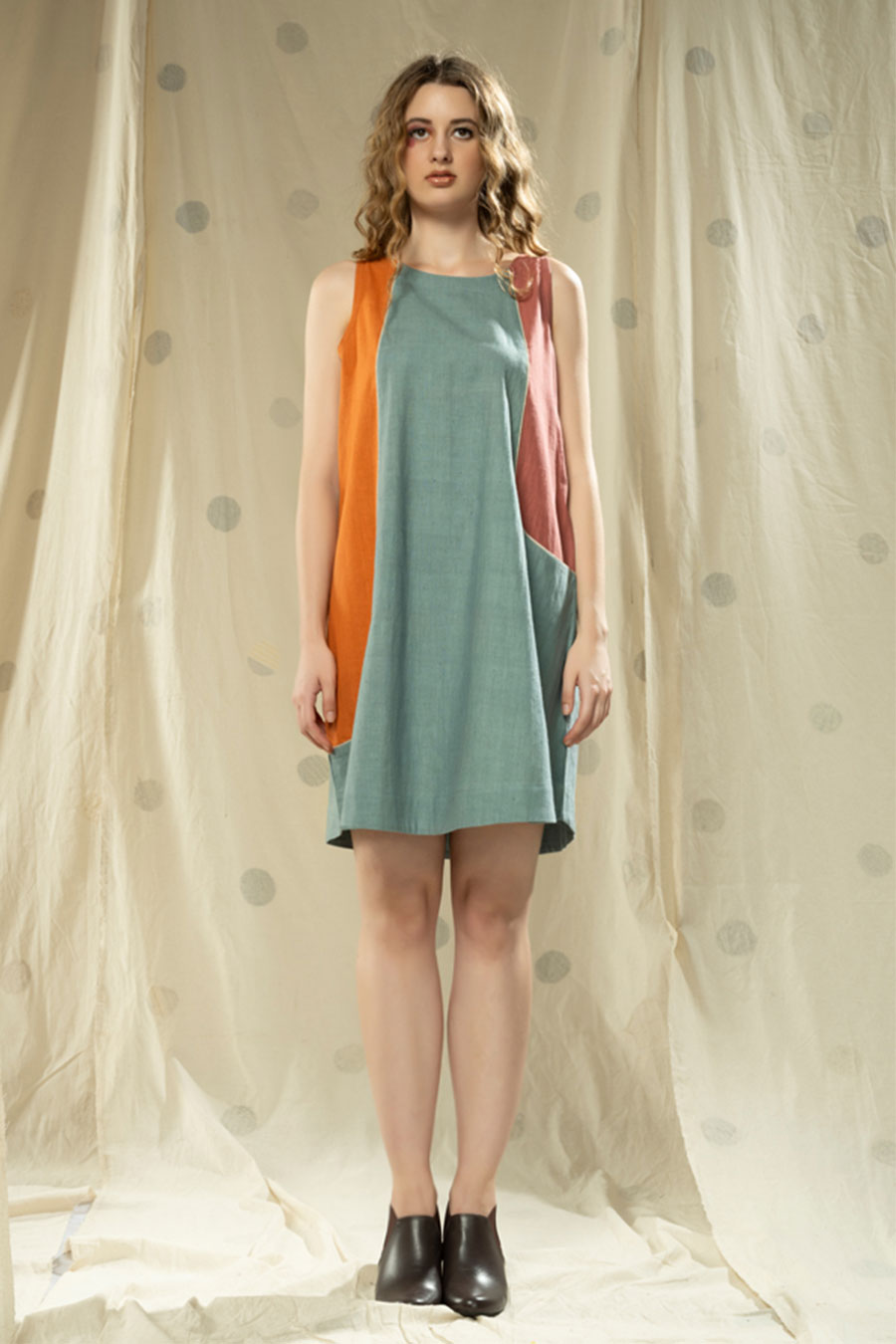 Multicoloured Colour-Block Organic Khadi Dress