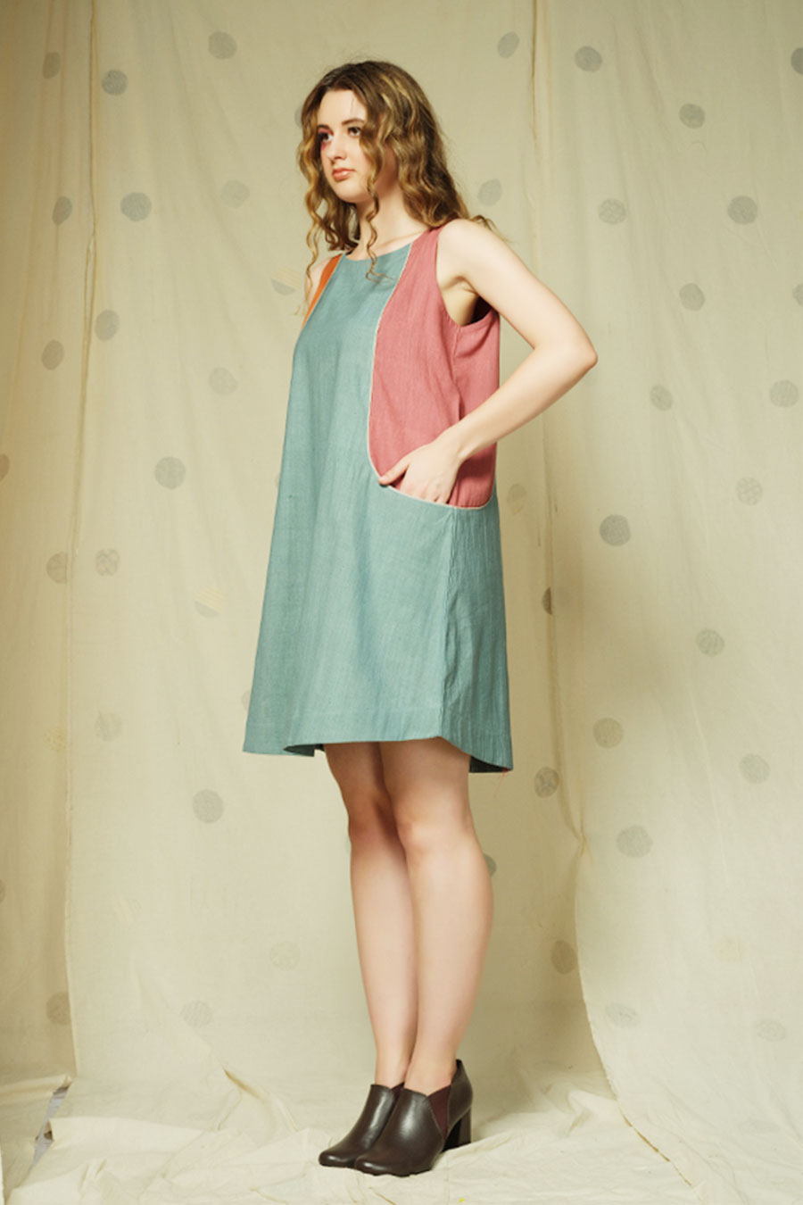Multicoloured Colour-Block Organic Khadi Dress