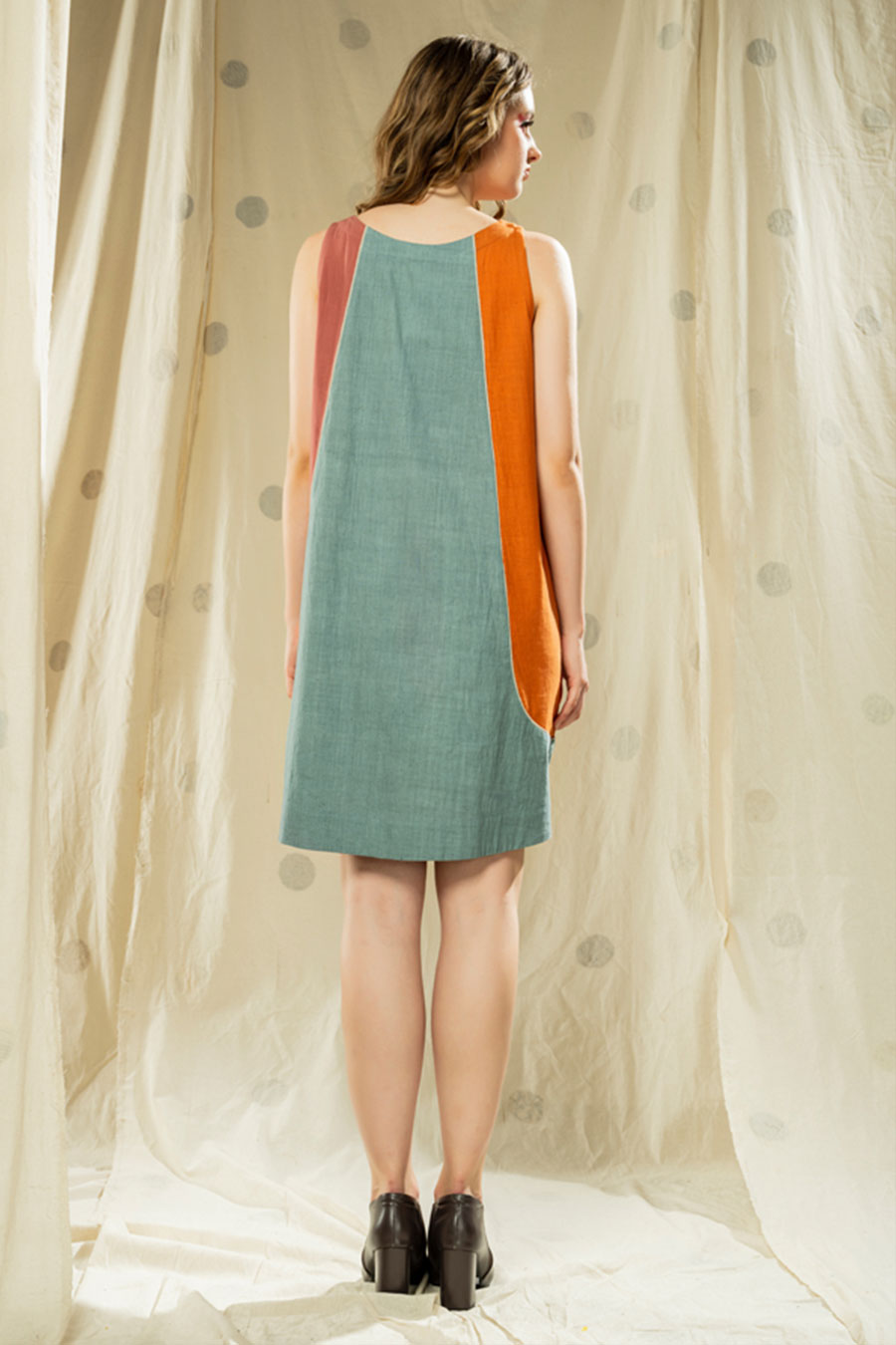 Multicoloured Colour-Block Organic Khadi Dress