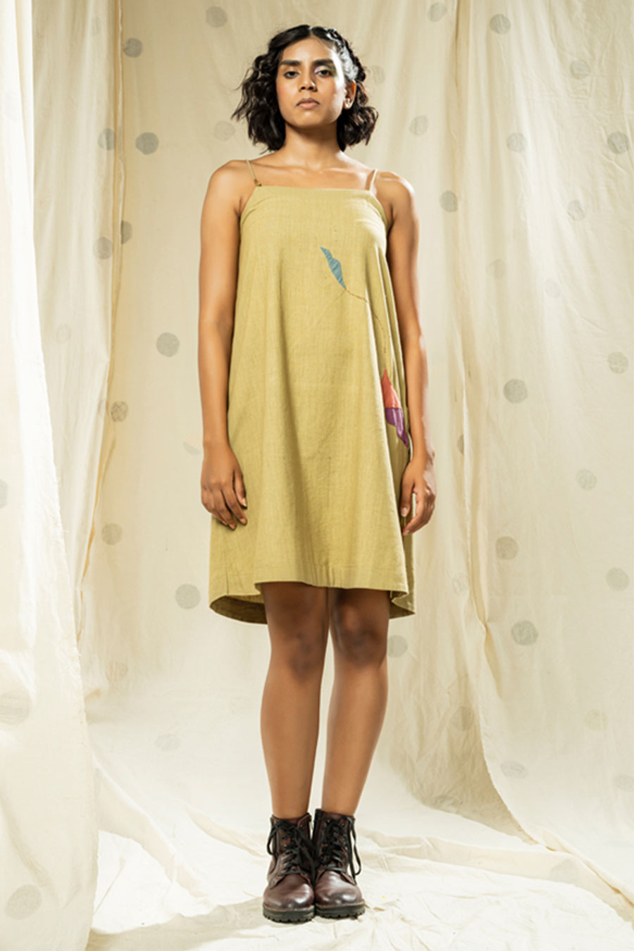 Feathered Grace Yellow Organic Khadi Dress