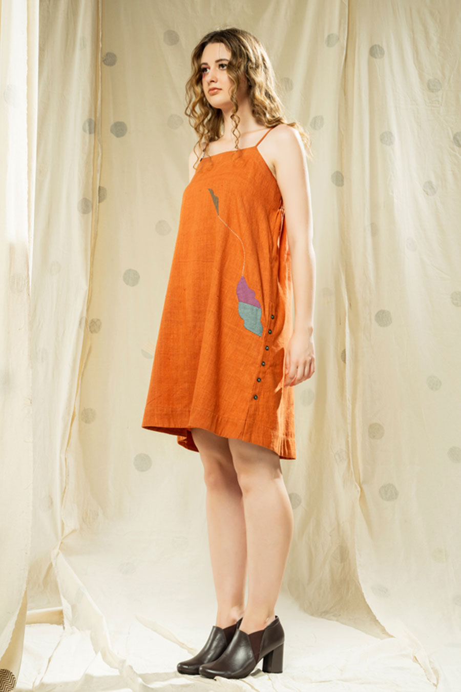 Feathered Grace Orange Organic Khadi Dress