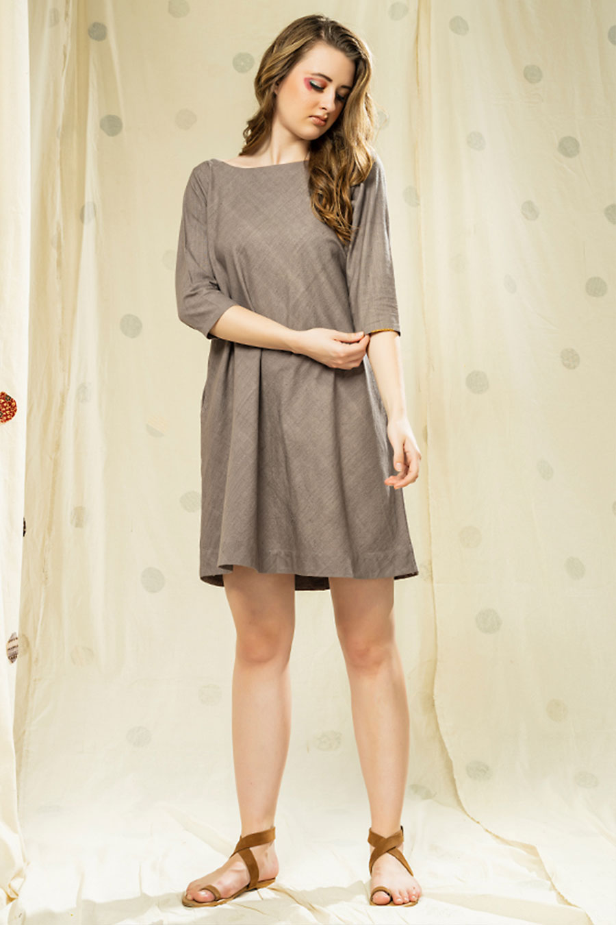 Grey Organic Khadi Appliqué Work Dress