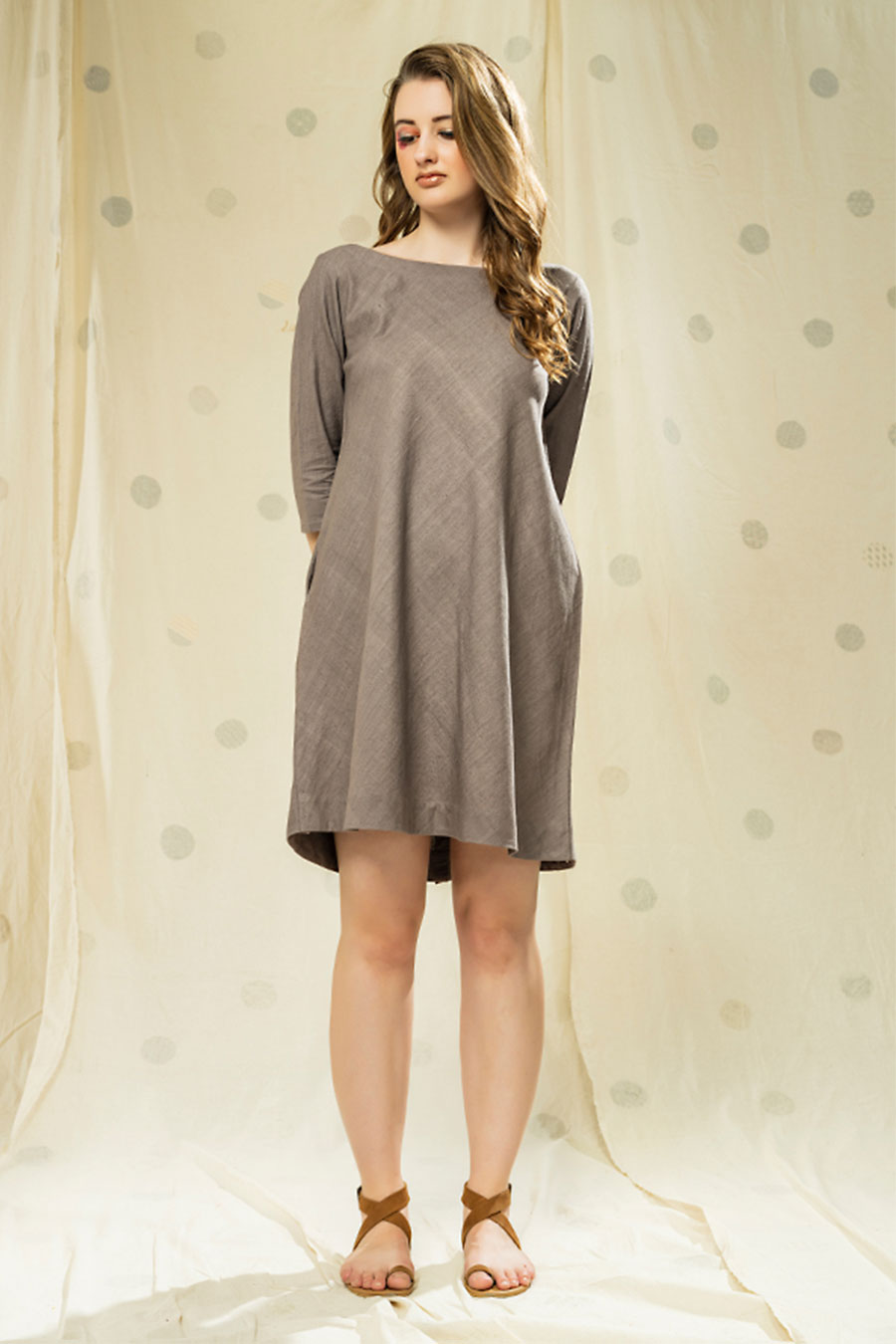 Grey Organic Khadi Appliqué Work Dress