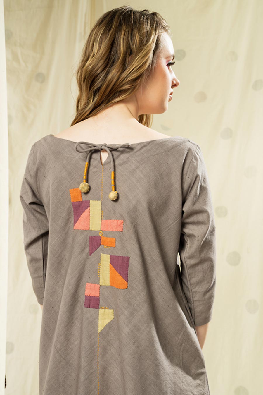 Grey Organic Khadi Appliqué Work Dress