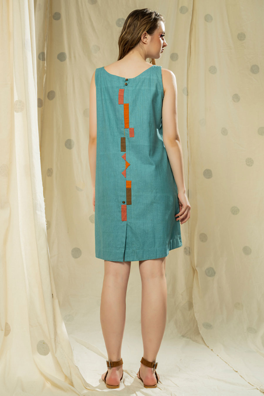 Green Organic Khadi Grace Appliqué Dress