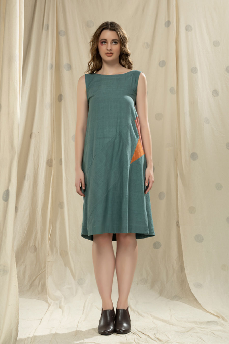 Teal Organic Khadi Big Star Appliqué Dress