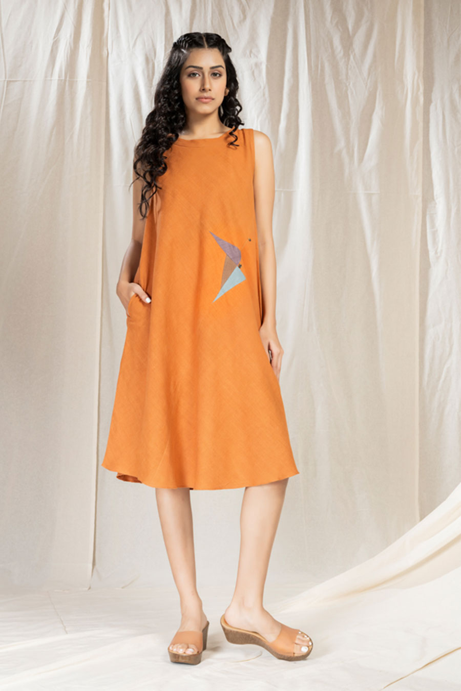 Triangular Tales Orange Organic Khadi Dress